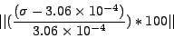 \begin{displaymath}\vert\vert ({(\sigma - 3.06\times 10^{-4})\over 3.06 \times 10^{-4}})*100 \vert\vert \end{displaymath}